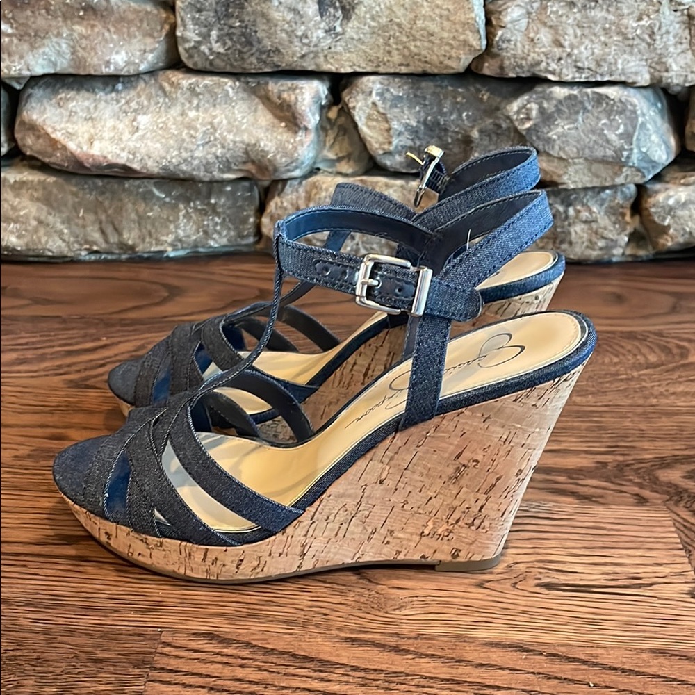 Jessica Simpson Denim Blue Wedge Sandals